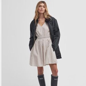 Barbour New Ella Dress White Tan Striped Cotton Linen Women’s Size 14 NWT